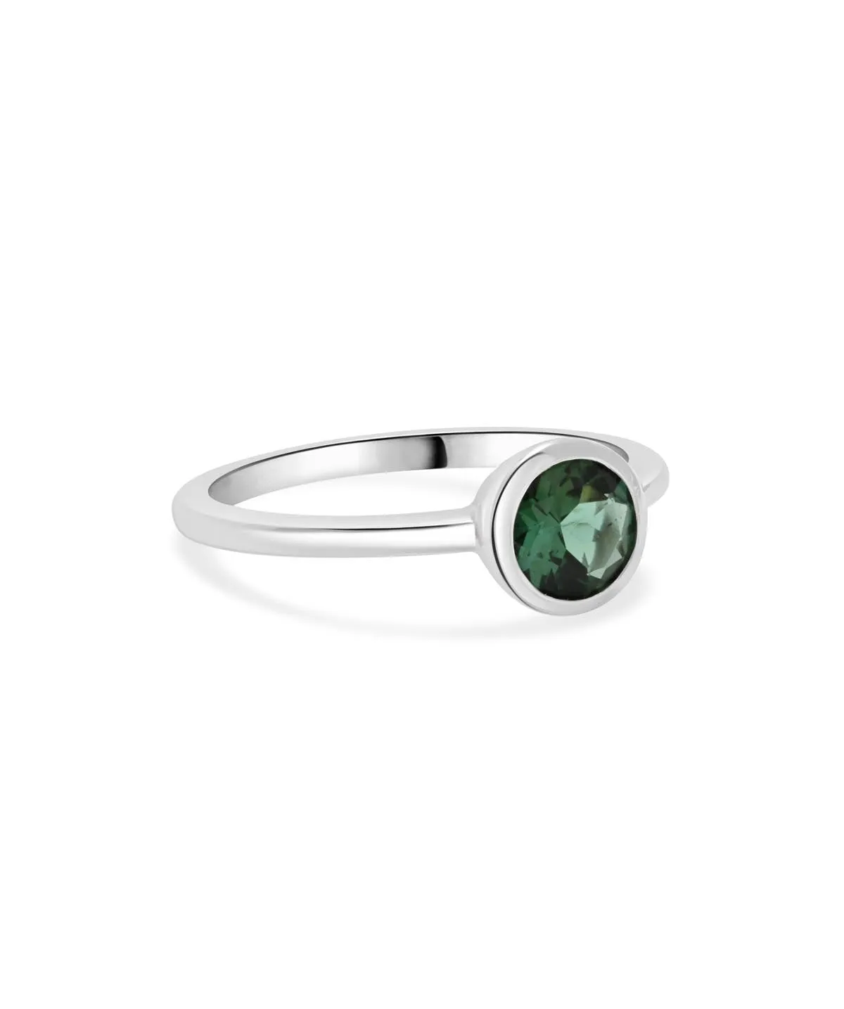 14K White Gold Green Tourmaline Bezel Ring