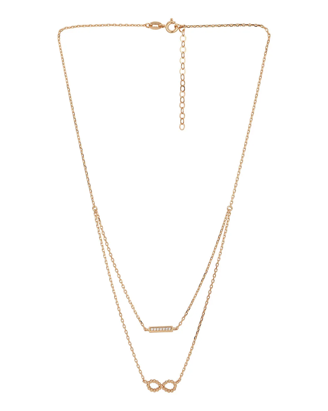 18Kt Rose Gold Plated With Infinity And Cz Double Chain Necklace For Women