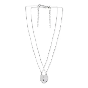 925 Sterling Silver Rhodium Plated Broken Heart Necklace With 2 Chain For Unisex