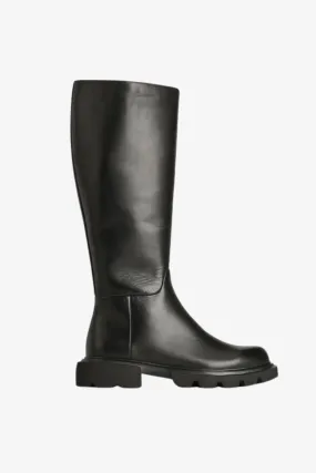 Adeena Knee High Black Flat Leather Boot