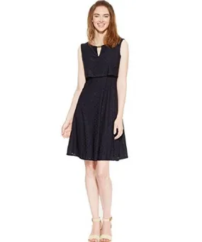 Alfani Petite Women's Cropped Eyelet Hardware A-Line Dress,Ink Black, 10P