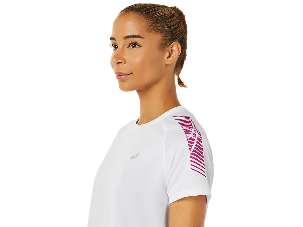 Asics ICON SS TOP technical running shirt 2012B044 100 brilliant white-fuchshia red