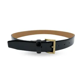 AURORA - Women's Black Genuine Leather Patent Belt with Gold Buckle