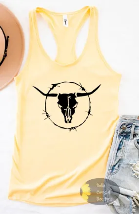 Barbed Wire Steer Skull Western Women's Tank Top