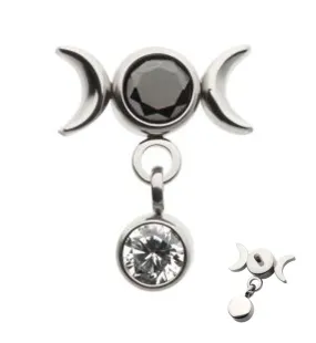 Black CZ Moon Phase Dangle CZ Internally Threaded Top