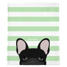 Black French Bulldog on Mint Stripes | Frenchie Blanket