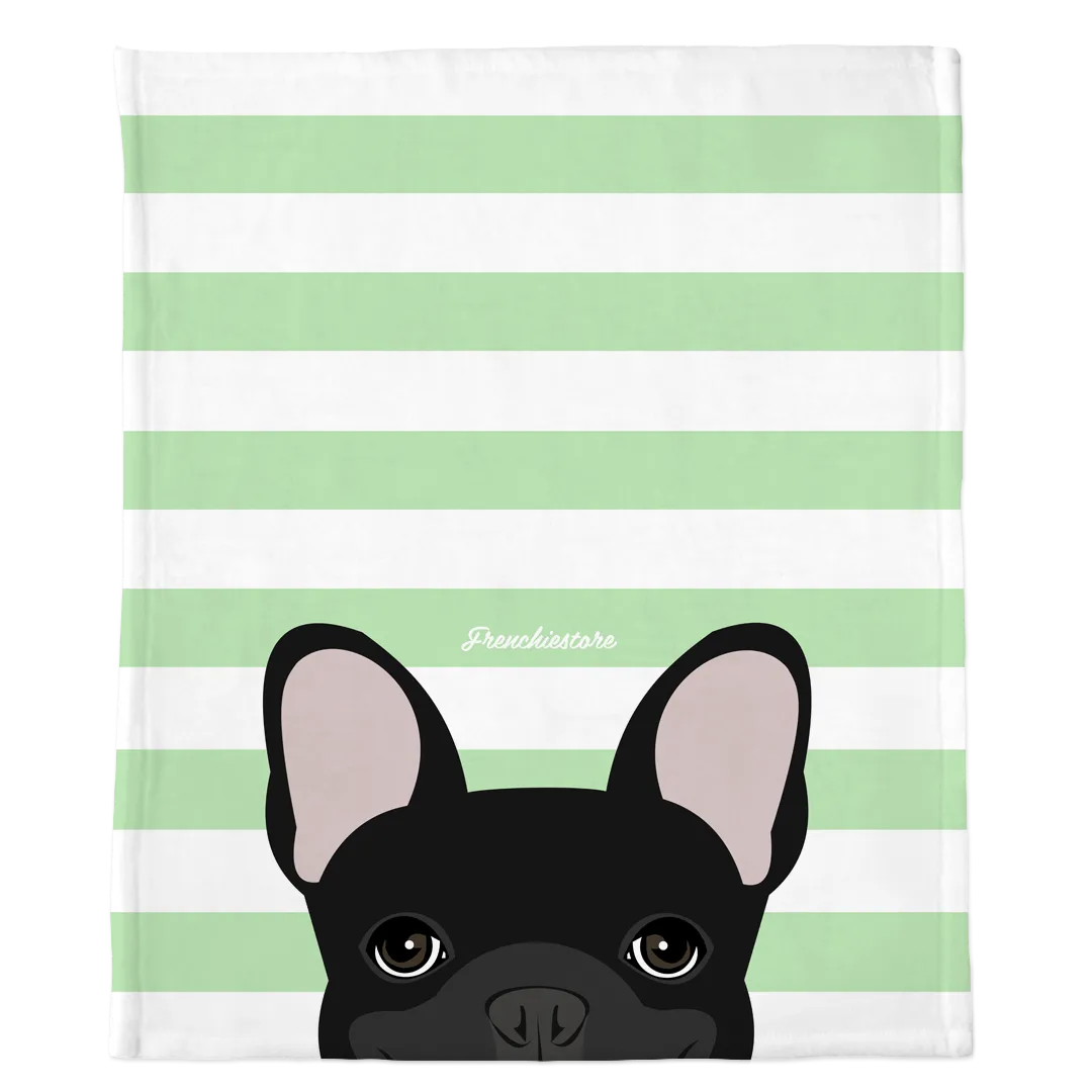 Black French Bulldog on Mint Stripes | Frenchie Blanket