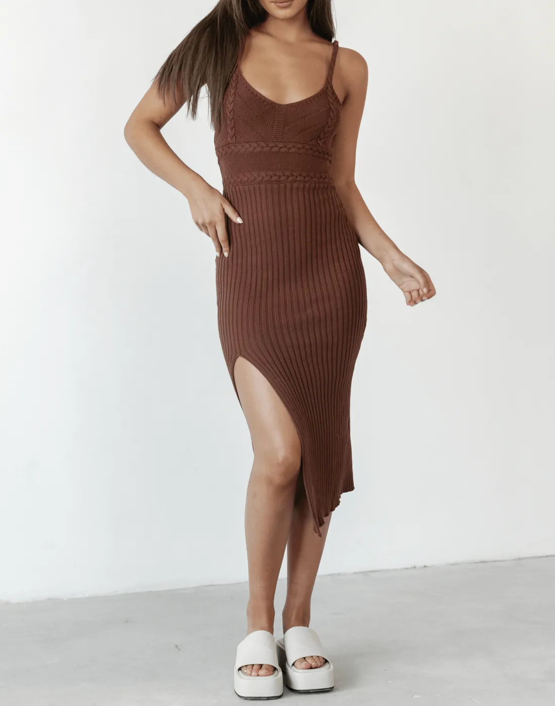 Cameron Knit Midi Dress (Brown)