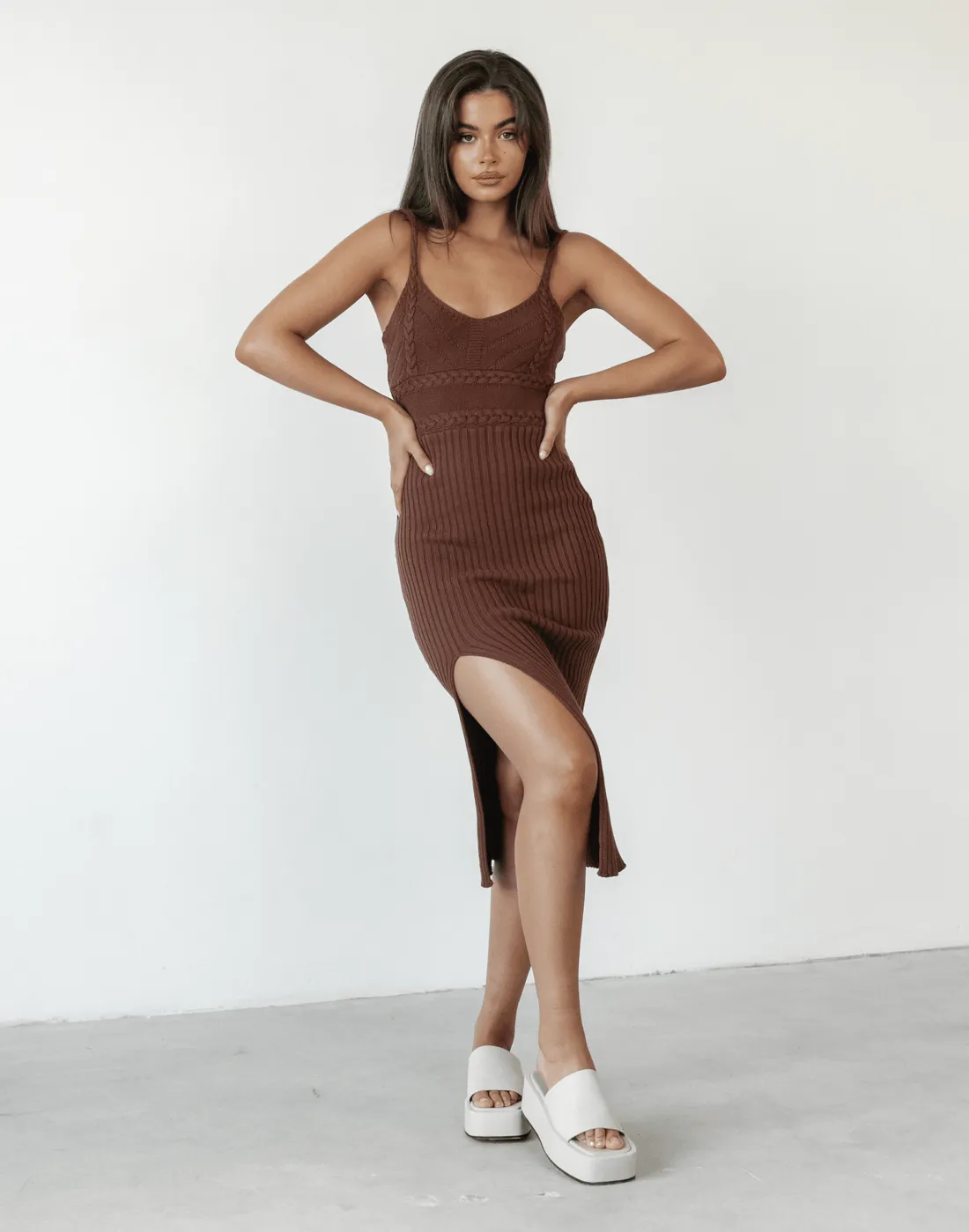 Cameron Knit Midi Dress (Brown)