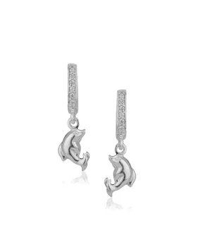 Carlton London 925 Sterling Silver Rhodium Plated Cz Dolphin Drop Earring For Women