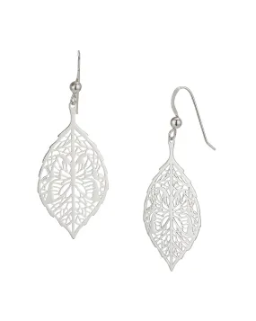 Carlton London 925 Sterling Silver Rhodium Plated Silver Filigree Leaf Drop Earring