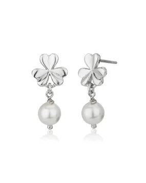 Carlton London 925 Sterling Silver Rhodium Plated White Pearl Floral Drop Earring