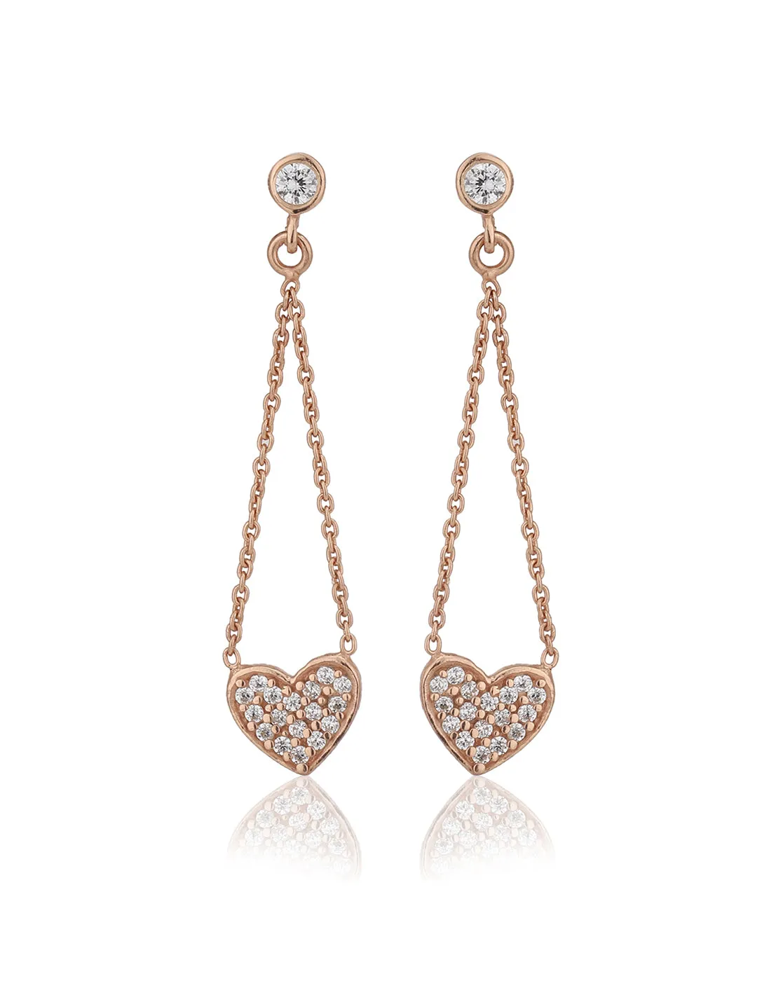 Carlton London 925 Sterling Silver Rose Gold Plated Cz Heart Drop Earring For Women