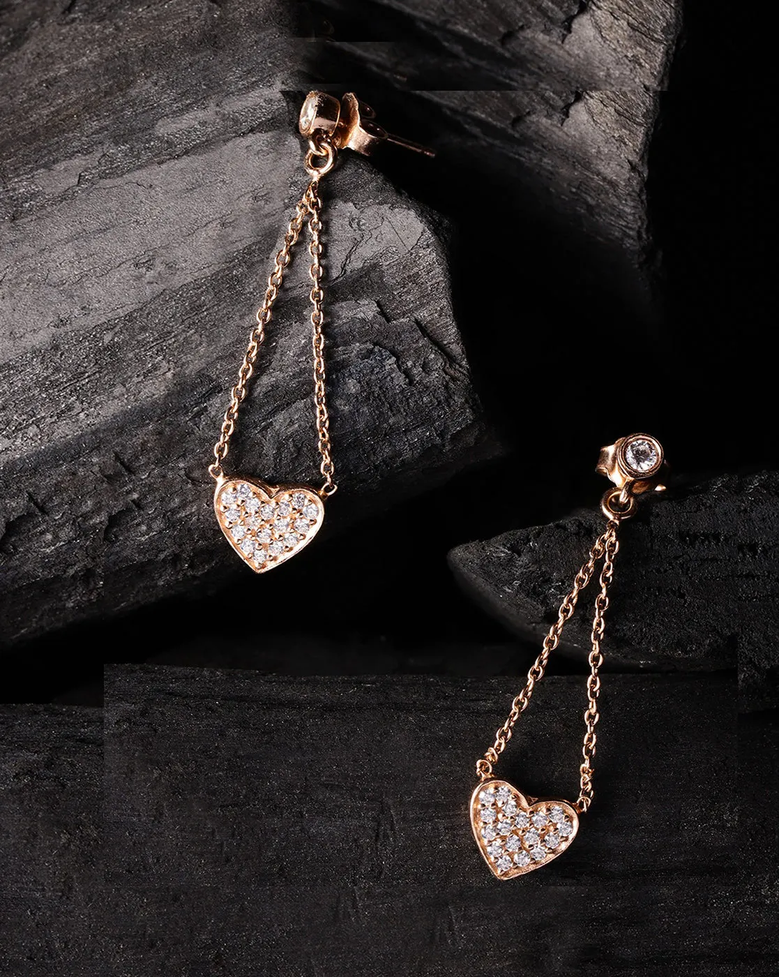 Carlton London 925 Sterling Silver Rose Gold Plated Cz Heart Drop Earring For Women