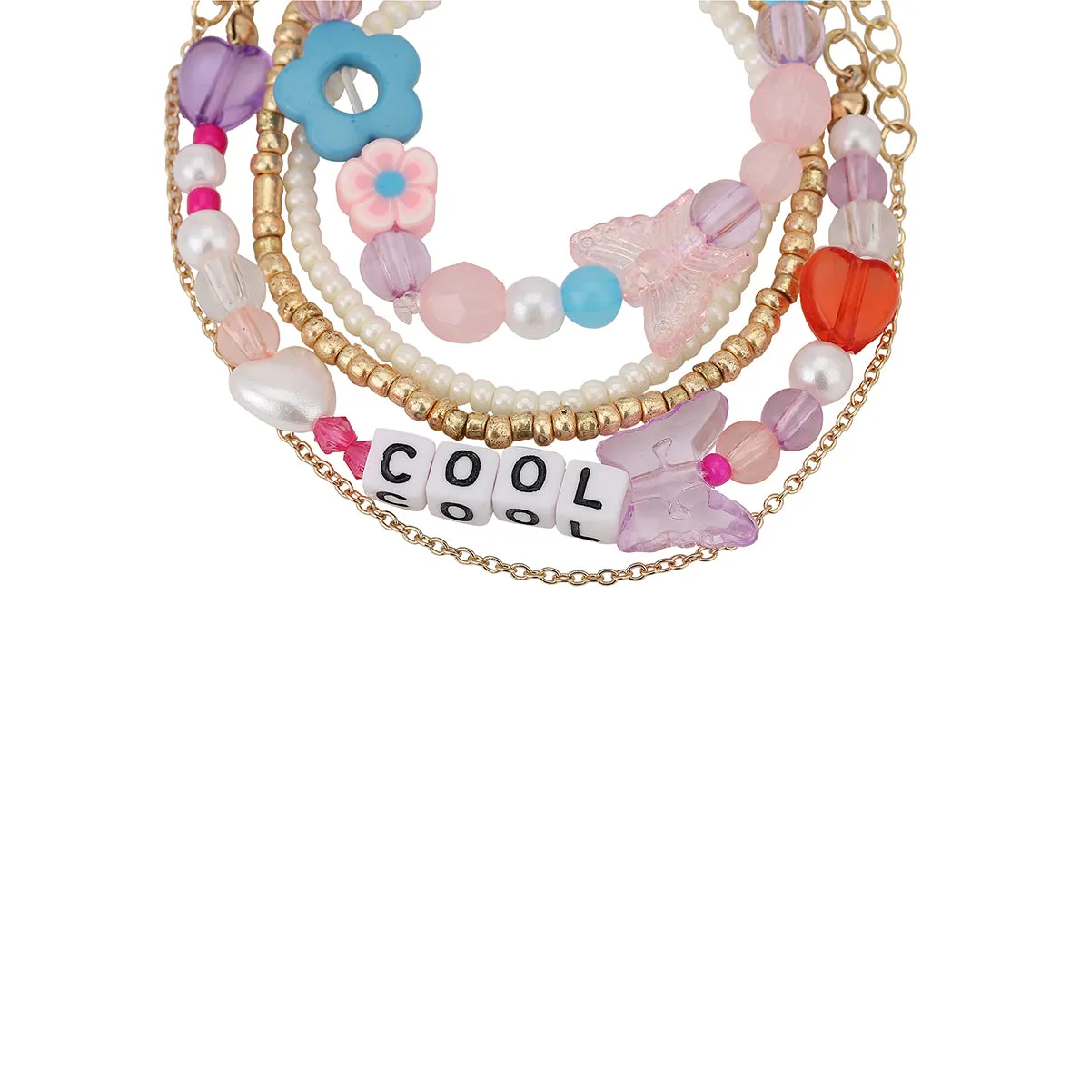 Carlton London Girls Set Of 5 Multicoloured Gold-Plated Charm Bracelet Kjbs059