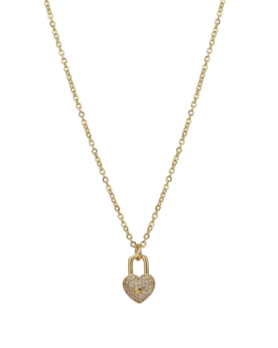 Carlton London Gold Plated Dangling Lock Pendant With Zirconia Pendant With Chain