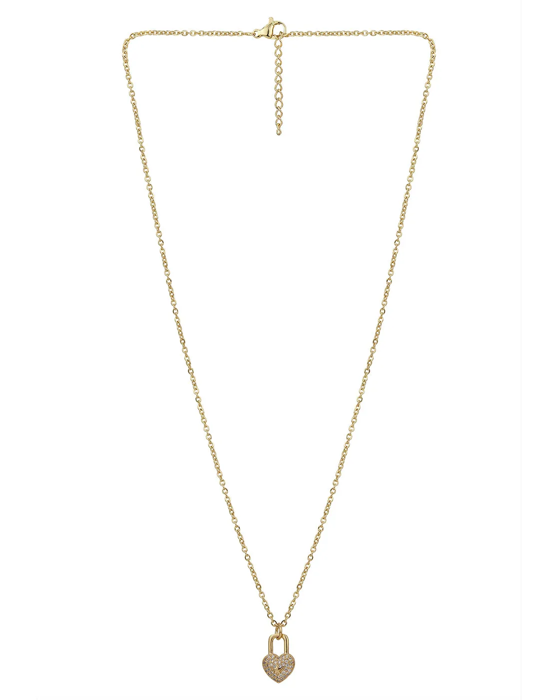 Carlton London Gold Plated Dangling Lock Pendant With Zirconia Pendant With Chain