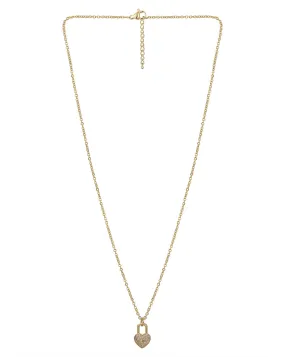 Carlton London Gold Plated Dangling Lock Pendant With Zirconia Pendant With Chain