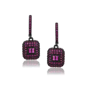 Carlton London Premium Jwlry-Metallic & Pink Toned Cz Studded Silver-Plated Square Shaped Oxidised Drop Earrings Fje4151