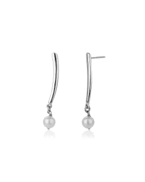 Carlton London Rhodium Plated Contemporary Drop Earring With Dangling Pearl