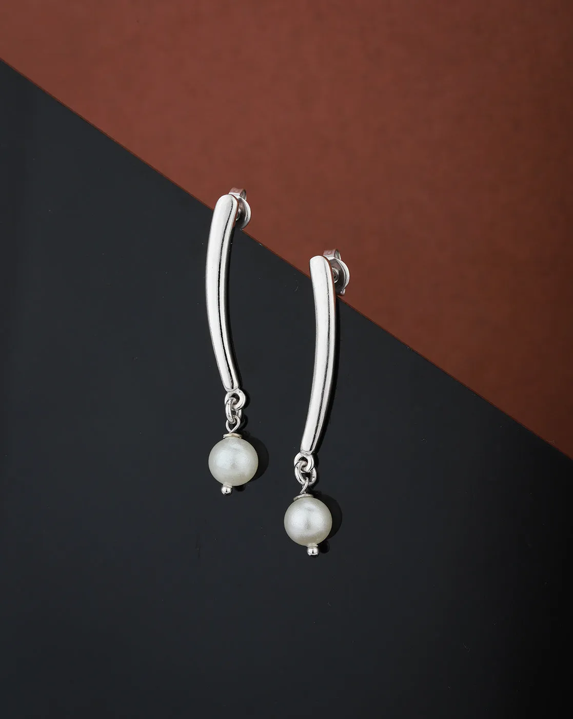 Carlton London Rhodium Plated Contemporary Drop Earring With Dangling Pearl