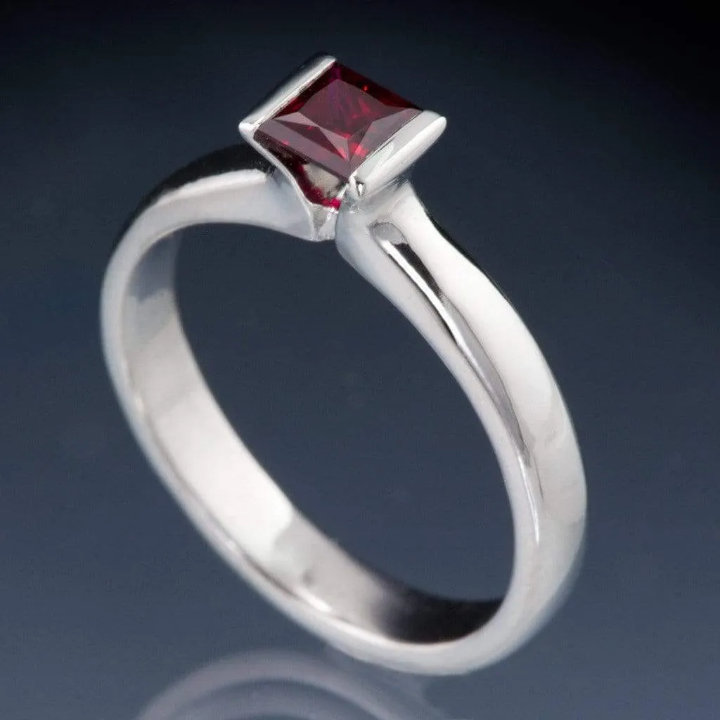 Chatham Princess Chatham Ruby Modified Tension Solitaire Engagement Ring, Ready to Size 5 - 7.5