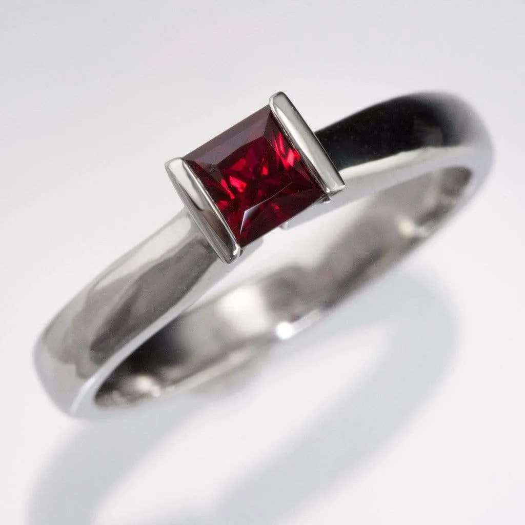 Chatham Princess Chatham Ruby Modified Tension Solitaire Engagement Ring, Ready to Size 5 - 7.5