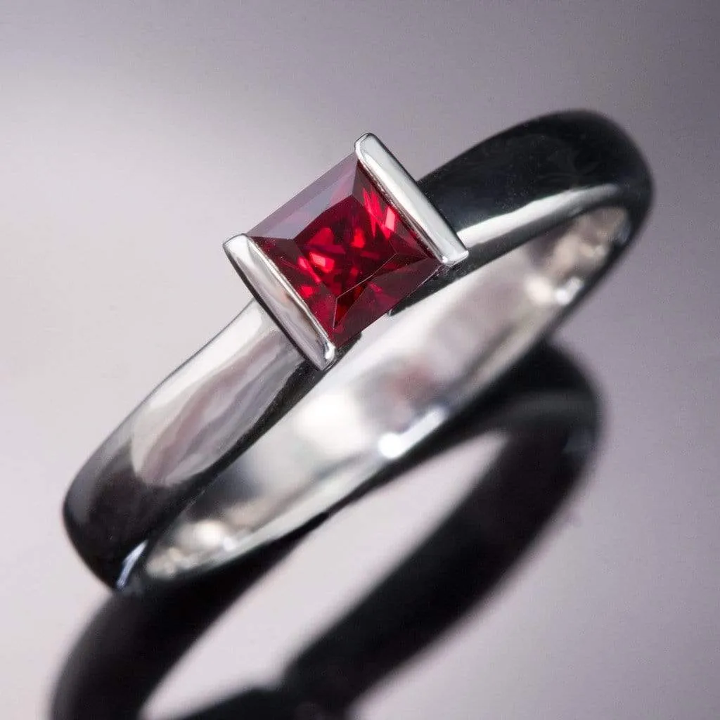 Chatham Princess Chatham Ruby Modified Tension Solitaire Engagement Ring, Ready to Size 5 - 7.5