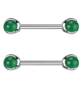 Claw Aventurine Stone Internally Threaded Titanium Nipple Barbells