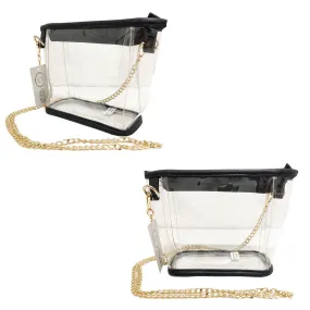 CLEARANCE WHOLESALE SMALL CLEAR HANDBAG (CASE OF 24- $2.50 / PIECE) Wholesale Transparent Bag Trimmed in Black SKU: C1016-BLK-24