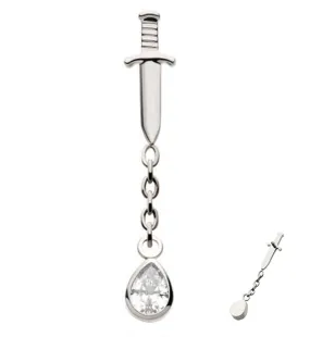 Dagger Dangle Chain Teardrop Clear CZ Internally Threaded Top