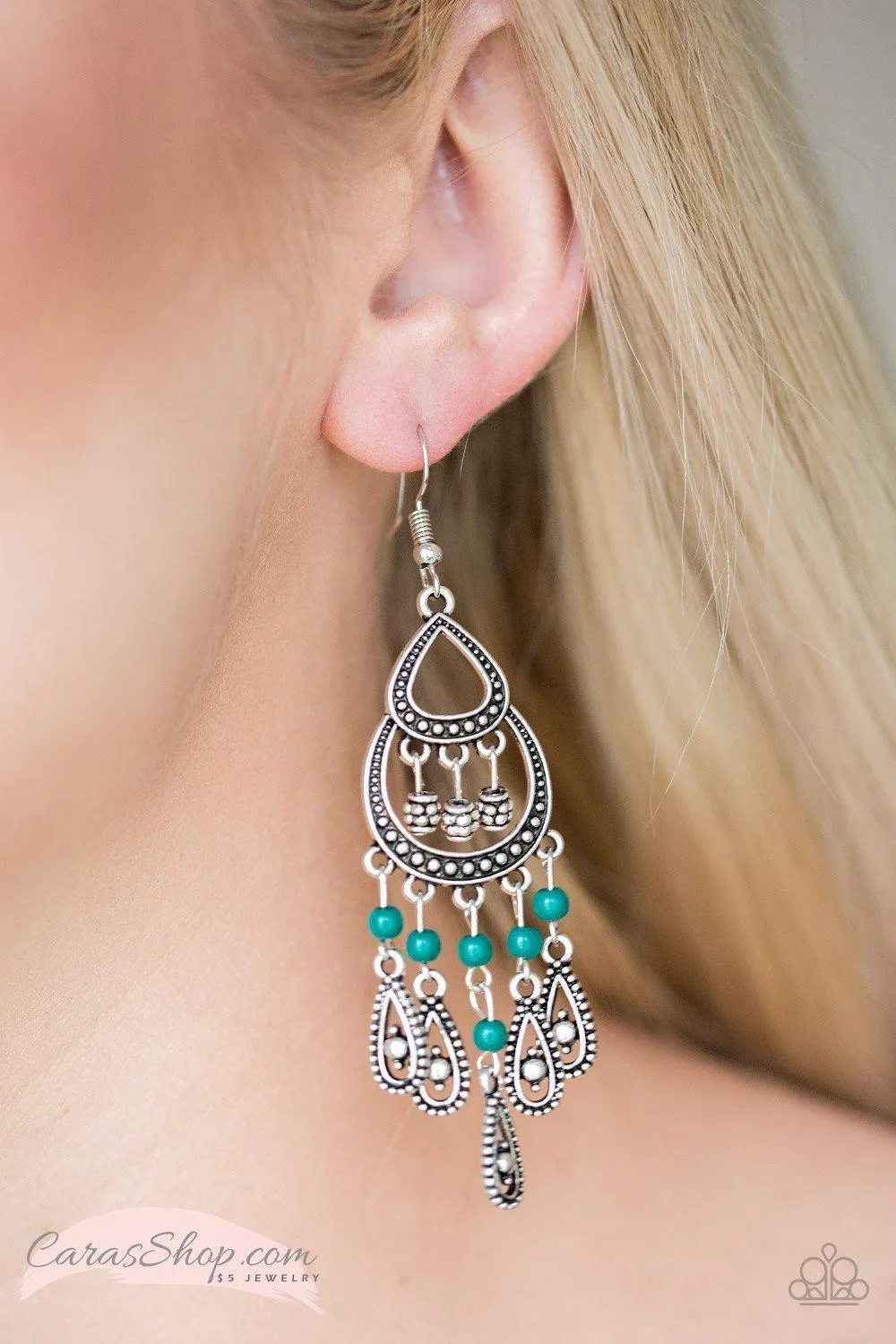 Eastern Excursion - Green and Silver Earrings - Paparazzi Accessories