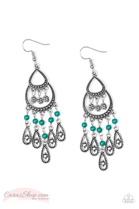 Eastern Excursion - Green and Silver Earrings - Paparazzi Accessories