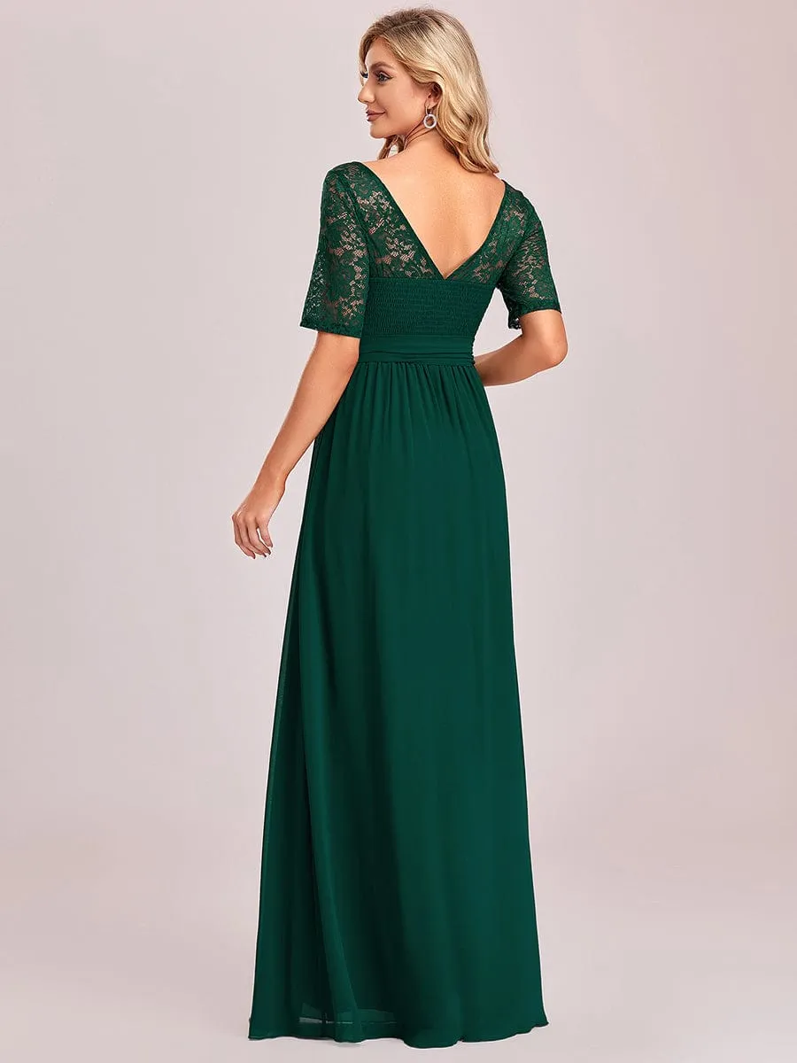 Elegant Lace Bodice Chiffon Maxi Evening Dress with Belt