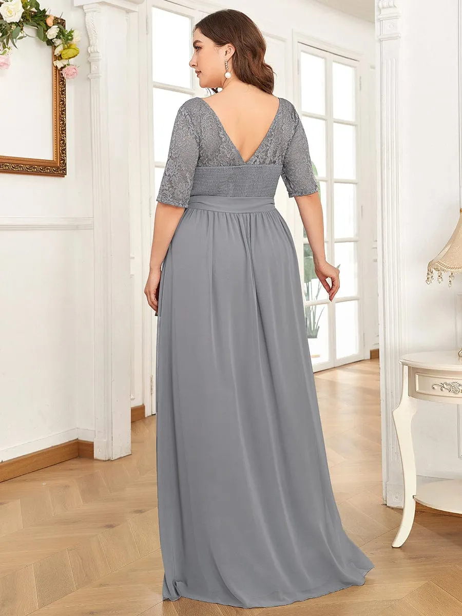 Elegant Lace Bodice Chiffon Maxi Evening Dress with Belt