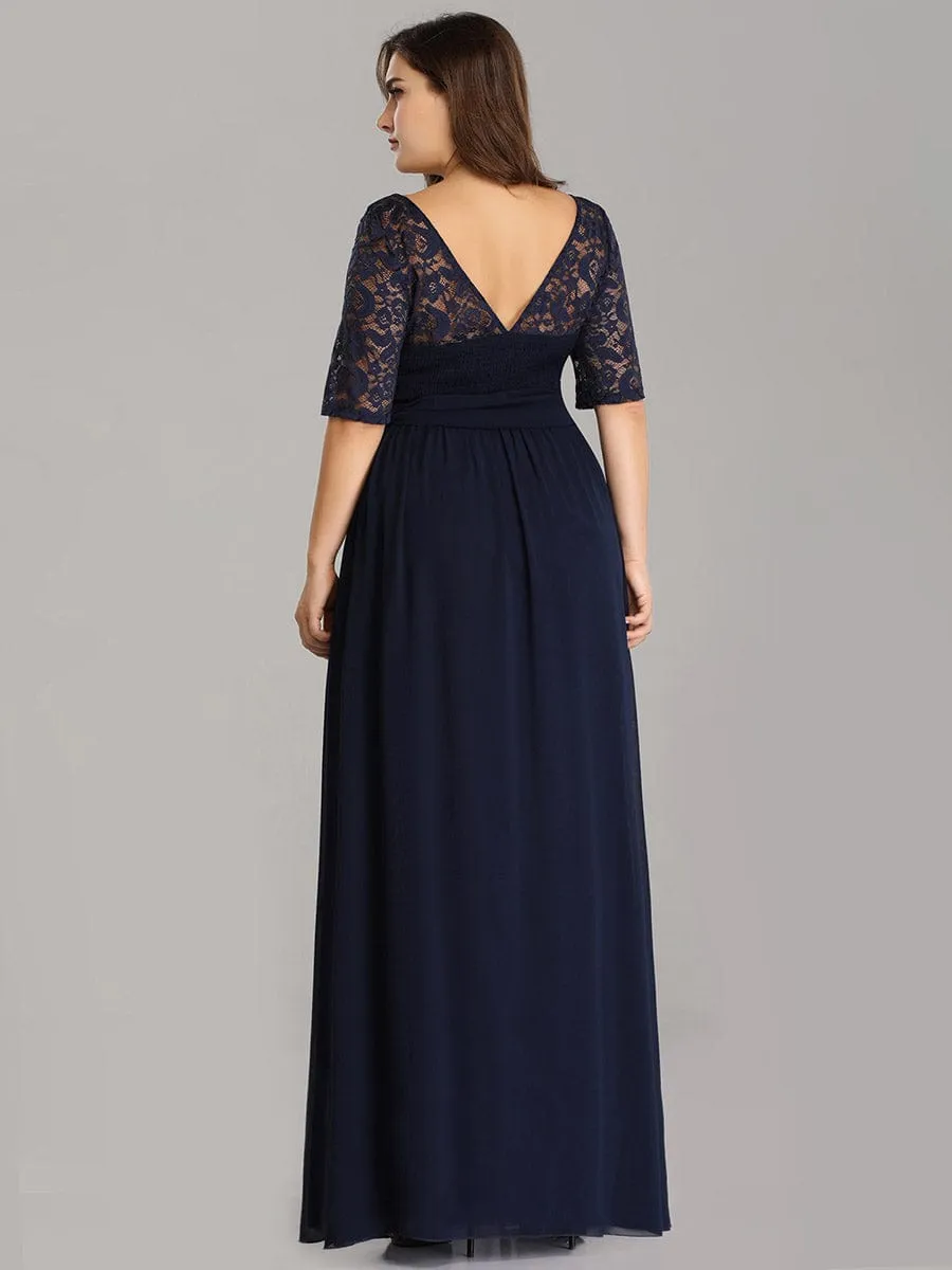 Elegant Lace Bodice Chiffon Maxi Evening Dress with Belt