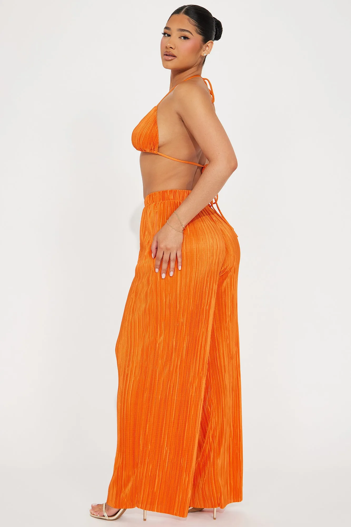 Everything But Simple Plisse Pant Set - Orange