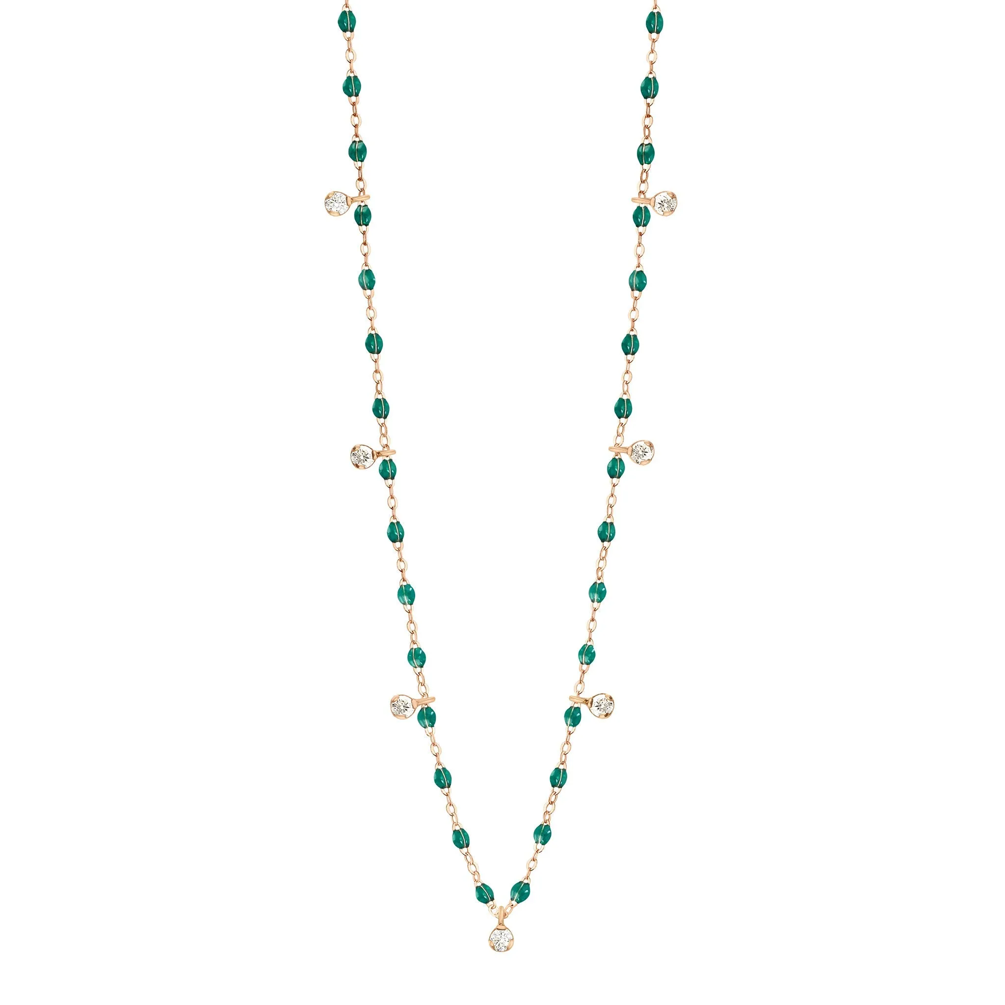 Gigi Supreme Classic 7 Diamond Necklace, Emerald, Rose Gold, 19.7"