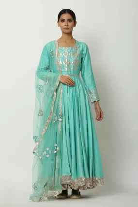 Green Chanderi Anarkali Set