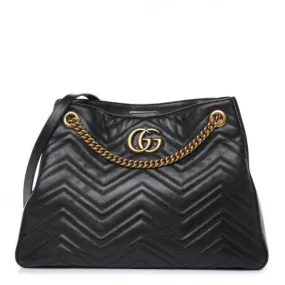 Gucci GG Marmont Calfskin Matelasse Medium Black Leather Shoulder Bag