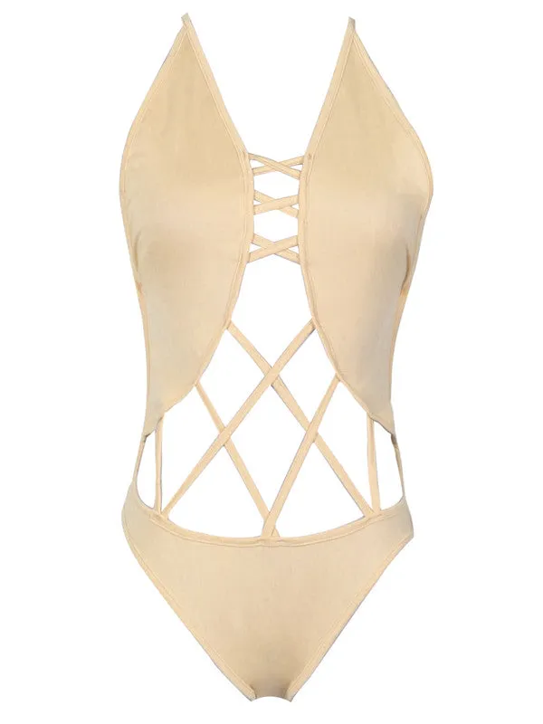 Halter Cross Straps One Piece Swimsuit