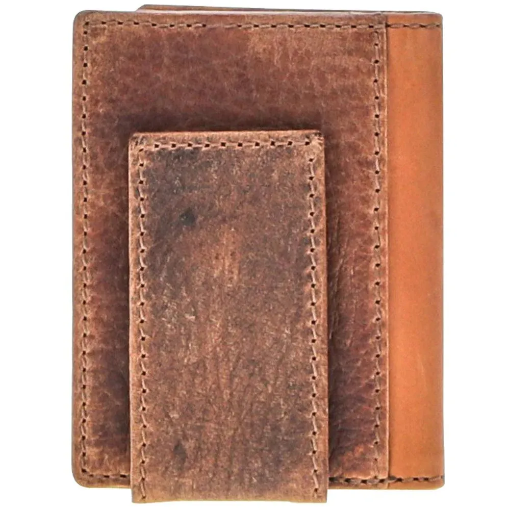 HOOEY PUNCHY CLASSIC BIFOLD MONEY CLIP BROWN /TAN LEATHER