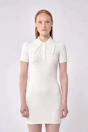 Ice Water White Peachskin Rib Mini Polo Dress