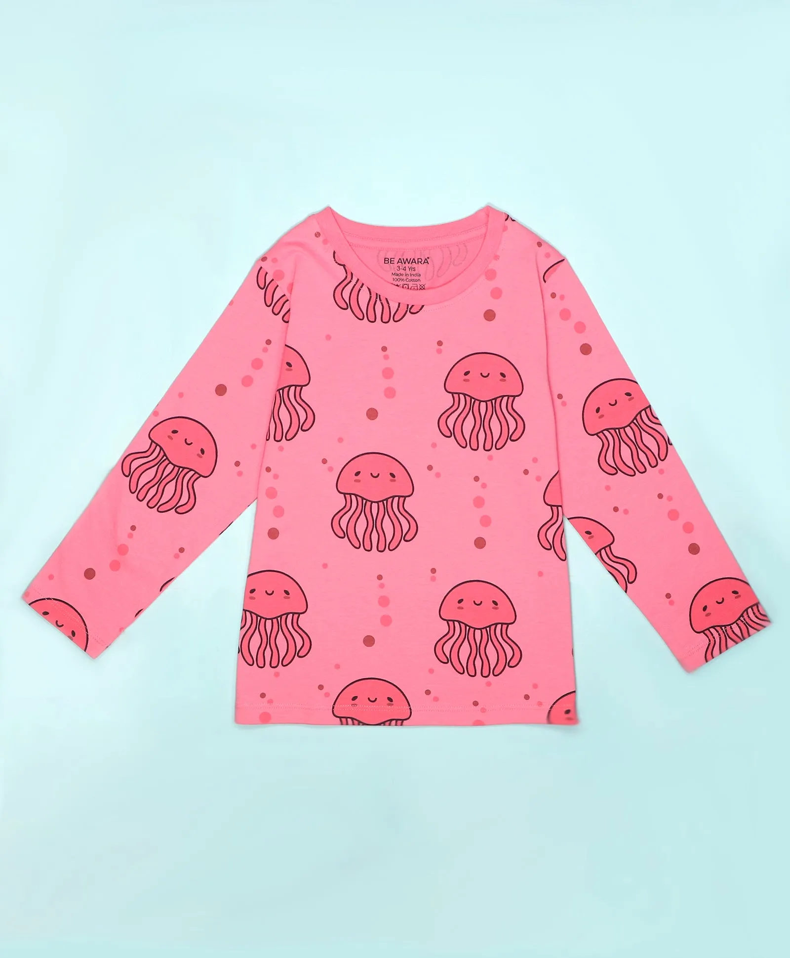 Jelly Fish Pattern Full Sleeves T-Shirt & Pajama Set