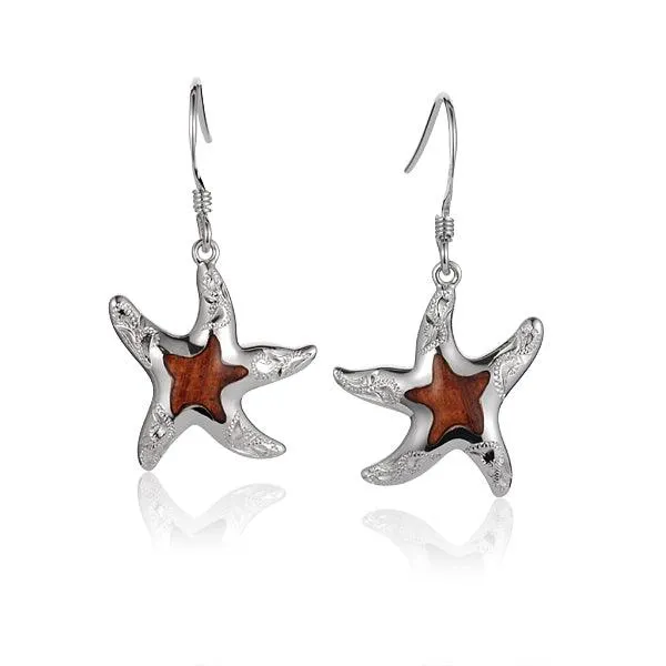 Koa Wood Hau'oli Starfish Earrings