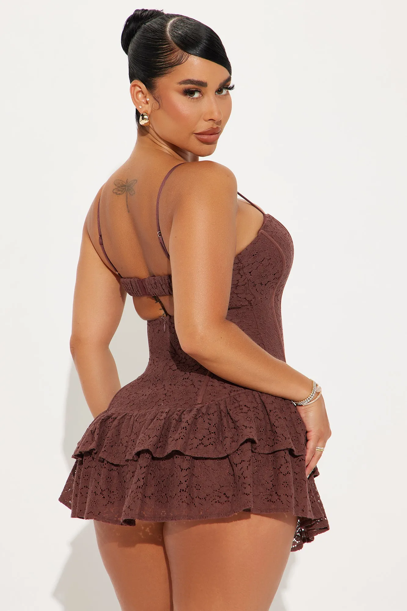 Lavish and Lovely Lace Mini Dress - Chocolate