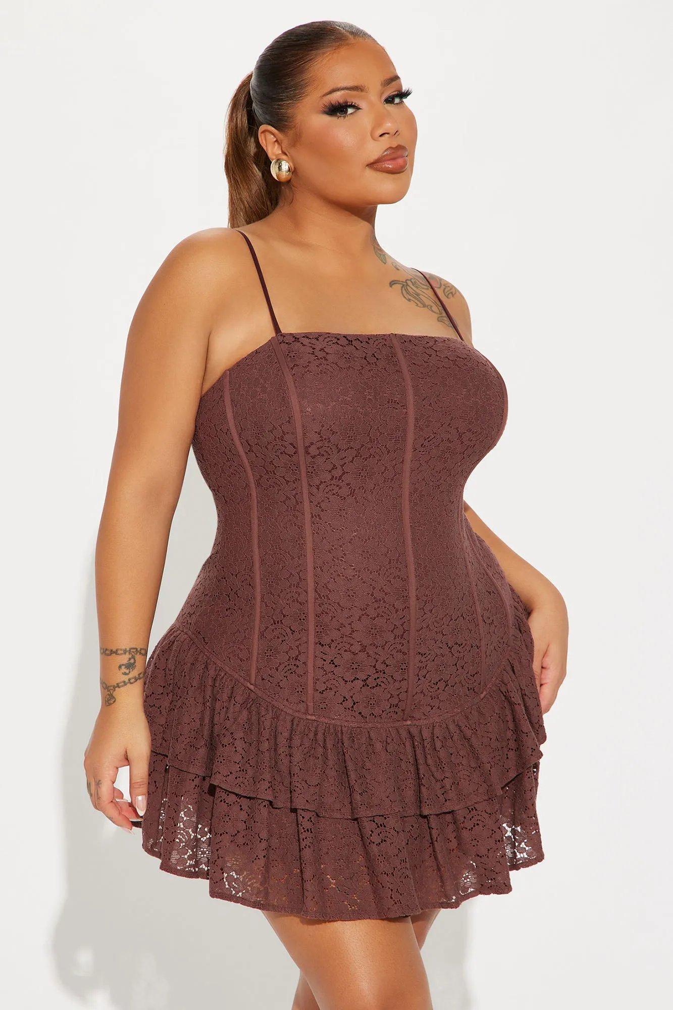 Lavish and Lovely Lace Mini Dress - Chocolate