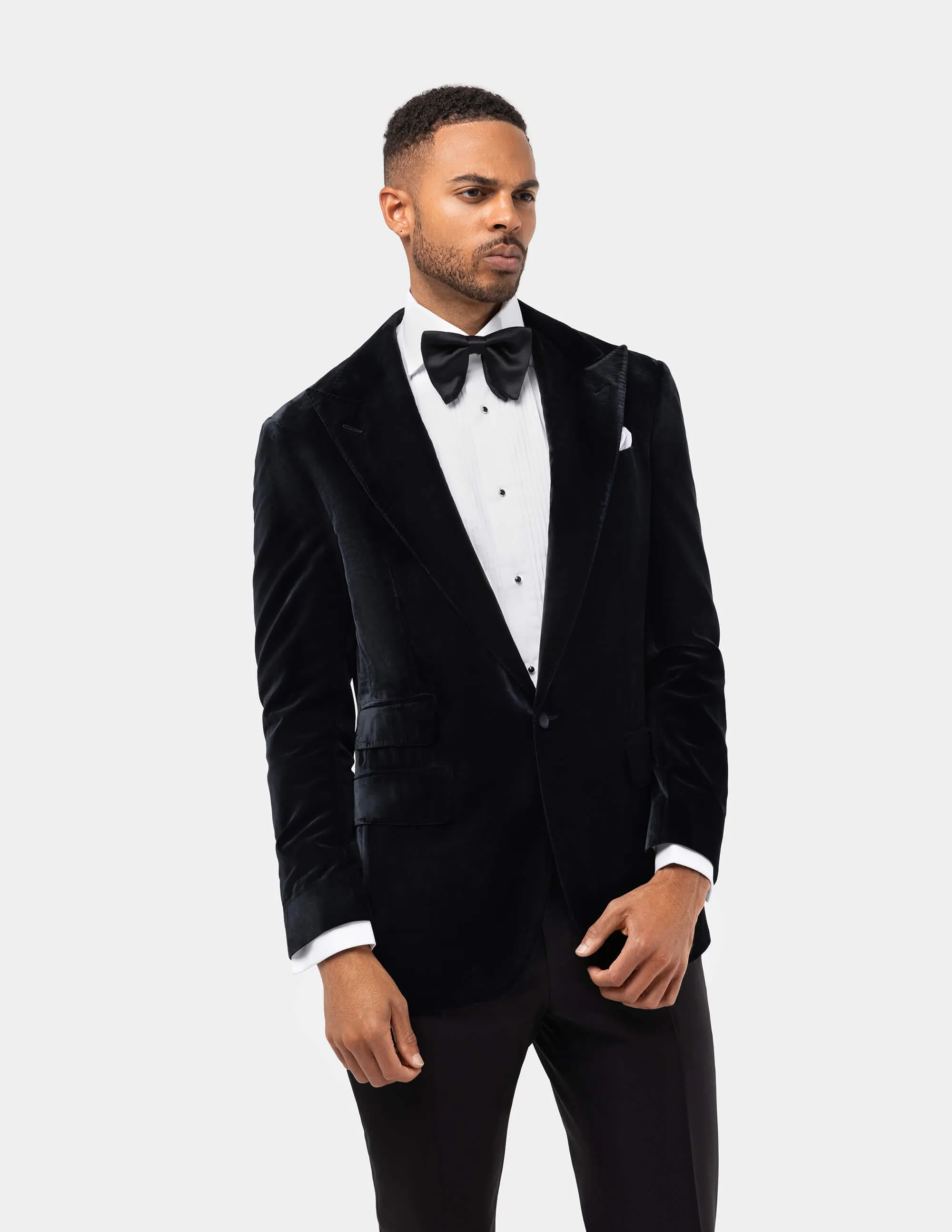 Light Black Velvet Single Breasted Suit