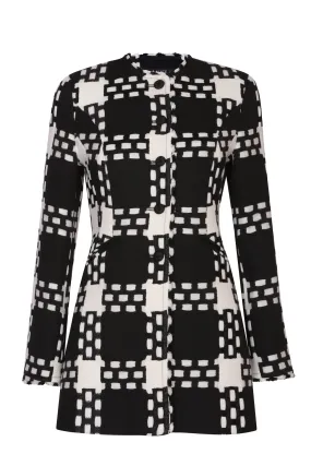 Long Jacket in Black and White Giant Check - Serena