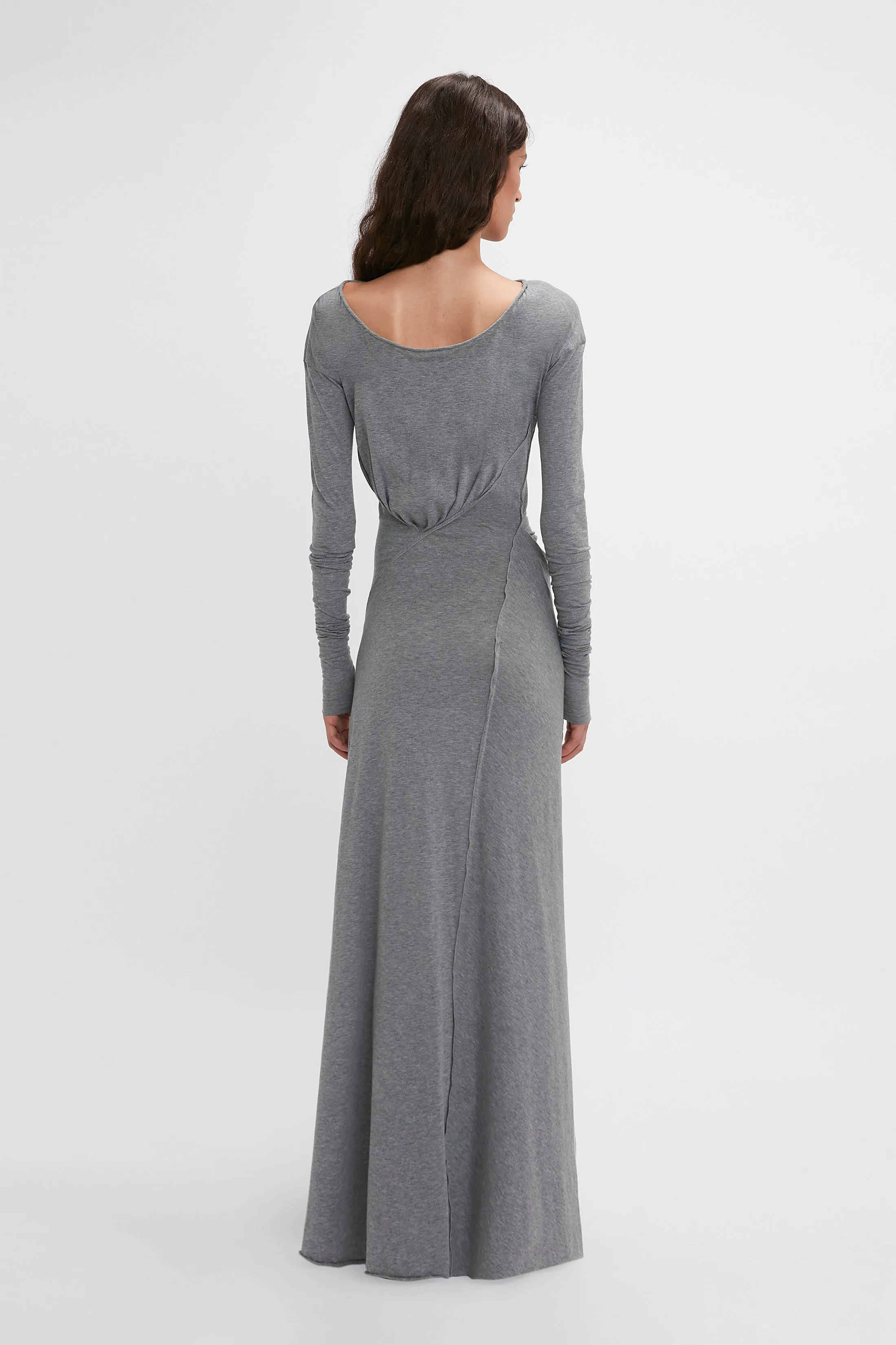 Long Sleeve Circle Neck Dress In Grey Marl